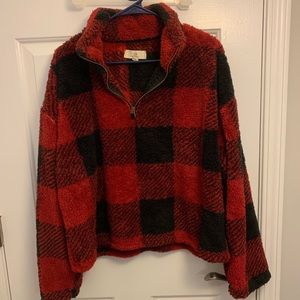 Plaid fuzzy sweater